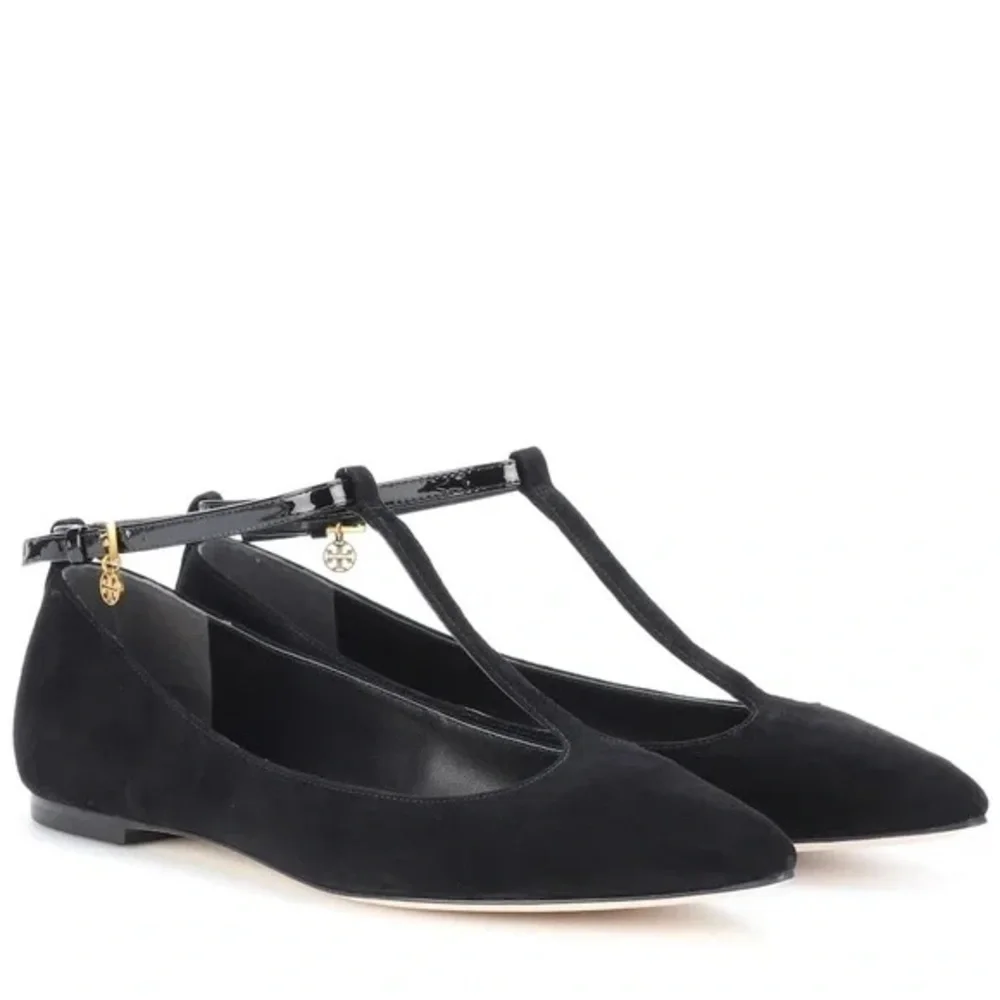Tory Burch Ashton T-Strap Flat Sz7 1/2 Black